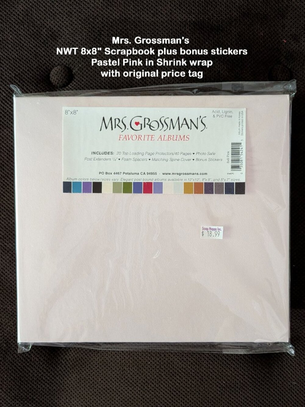 Mrs. Grossman's NWT 8x8" Scrapbook & bonus stickers, Pastel Pink, Shrink wrapped